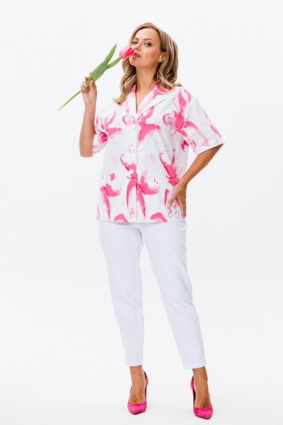 Костюм летний с жакетом и зауженными брюками из хлопка Mubliz 164/1 бело-розовый - фото 11