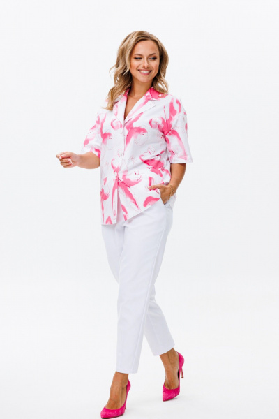 Костюм летний с жакетом и зауженными брюками из хлопка Mubliz 164/1 бело-розовый - фото 12