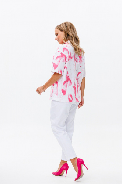 Костюм летний с жакетом и зауженными брюками из хлопка Mubliz 164/1 бело-розовый - фото 13