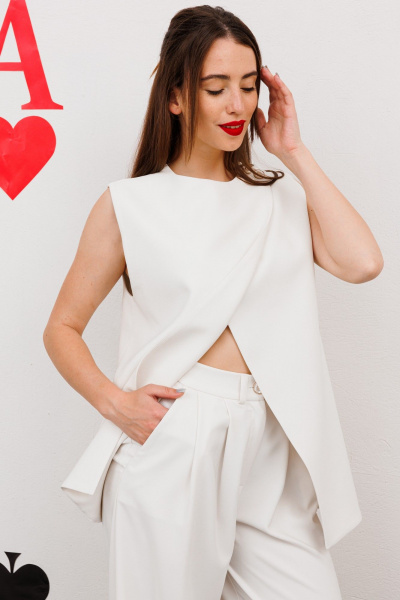 Элегантные летние брюки прямого кроя из текстиля NikVa 544-1 молоко - фото 6