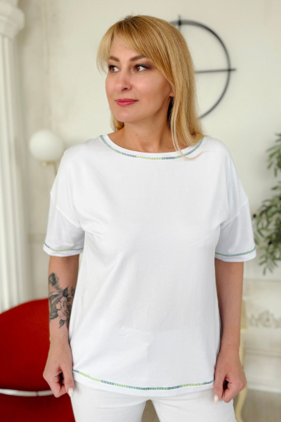 Джемпер прямого силуэта с декоративным швом голубой Rumoda 2220 зеленый_белый - фото 6