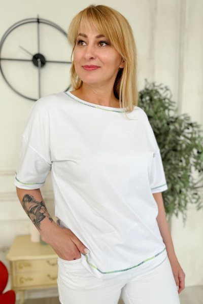 Джемпер прямого силуэта с декоративным швом голубой Rumoda 2220 зеленый_белый - фото 3