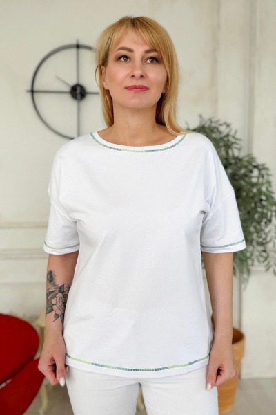 Джемпер прямого силуэта с декоративным швом голубой Rumoda 2220 зеленый_белый - фото 1