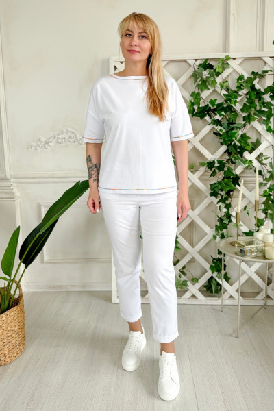 Джемпер с горловиной «лодочка» и декоративным швом Rumoda 2220 оранжевый_белый - фото 1