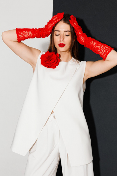 Красная украшение-бронь ручной работы в виде объемного цветка NikVa 546-1 красный - фото 2