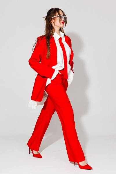 Жакет прямого силуэта из текстиля на лето с пуговицами NikVa 549-1 красный - фото 14