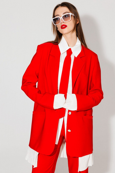 Жакет прямого силуэта из текстиля на лето с пуговицами NikVa 549-1 красный - фото 13