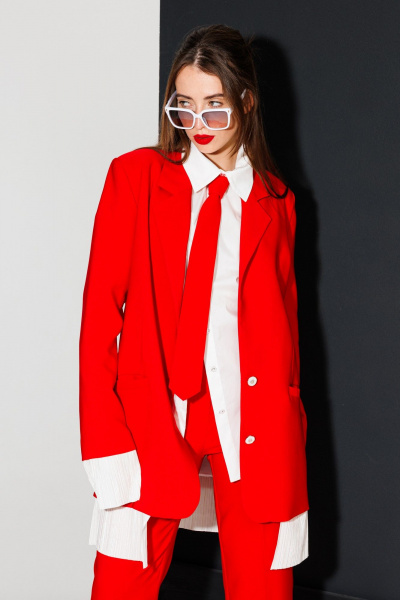 Жакет прямого силуэта из текстиля на лето с пуговицами NikVa 549-1 красный - фото 12