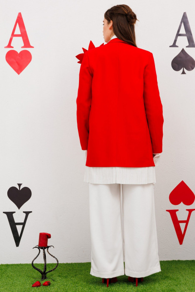 Жакет прямого силуэта из текстиля на лето с пуговицами NikVa 549-1 красный - фото 8