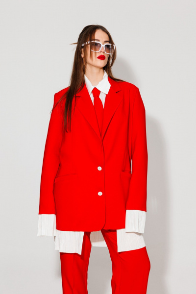 Жакет прямого силуэта из текстиля на лето с пуговицами NikVa 549-1 красный - фото 2