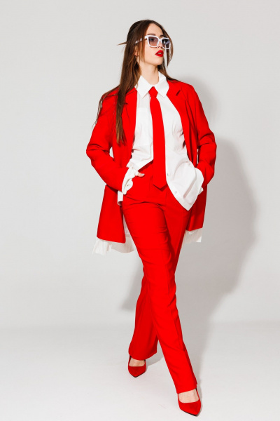 Жакет прямого силуэта из текстиля на лето с пуговицами NikVa 549-1 красный - фото 4