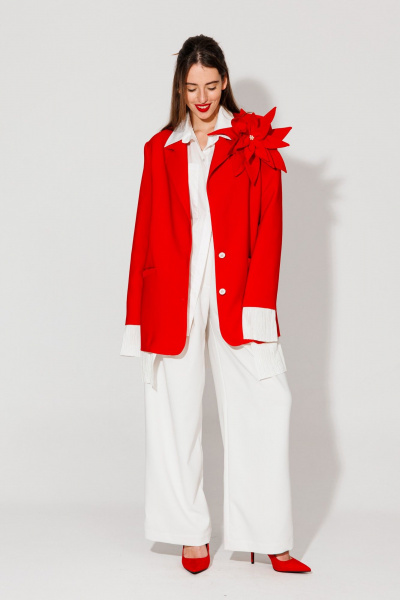 Брошь объемный цветок из костюмной ткани со стразами NikVa 550-1 красный - фото 5