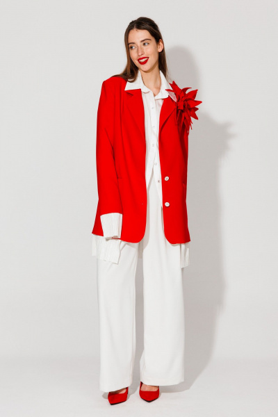 Брошь объемный цветок из костюмной ткани со стразами NikVa 550-1 красный - фото 4