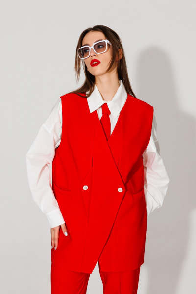 Жилет двубортный оверсайз из текста с нагрудными карманами NikVa 552-1 красный - фото 2