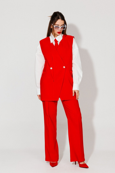 Костюм 3-ка из текстиля с жилетом и галстуком NikVa 553-1 красный - фото 4