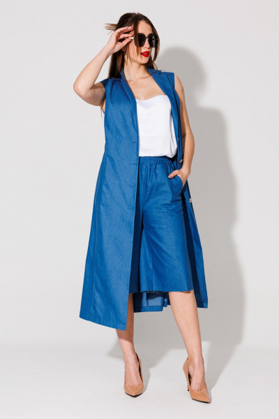 Жилет, топ, шорты NikVa 501.3 синий_молоко - фото 1