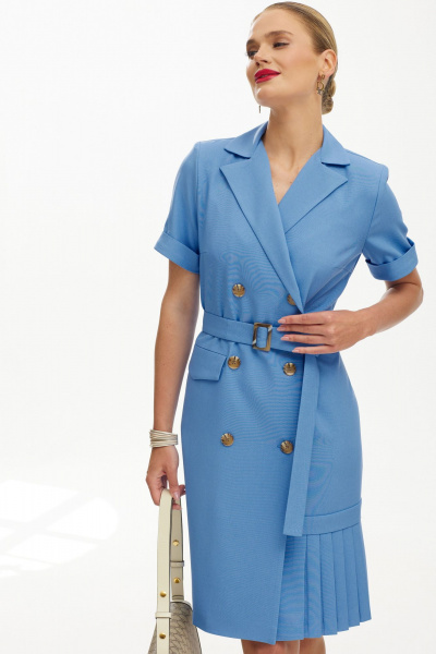 Голубое платье из текстиля с складками и декором Твой имидж 1847 голубой - фото 11