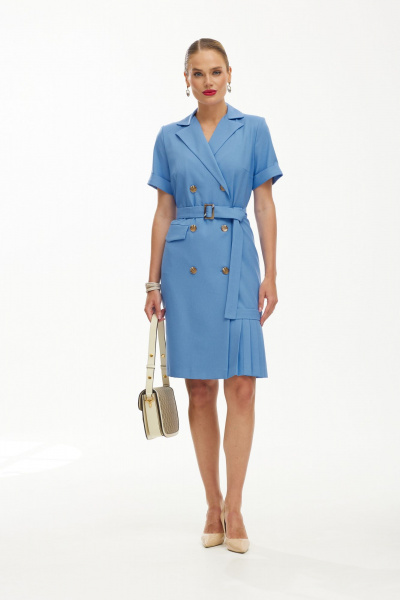 Голубое платье из текстиля с складками и декором Твой имидж 1847 голубой - фото 4