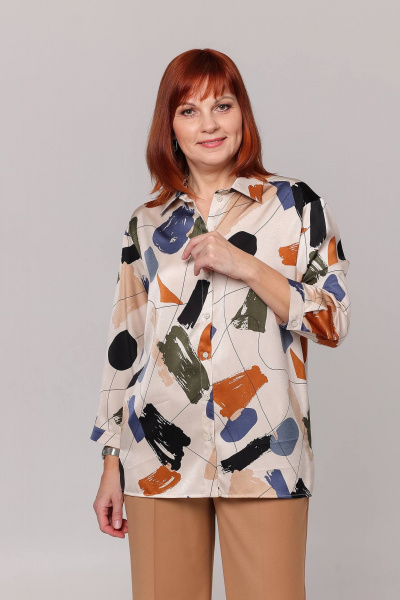 Белая блуза прямого силуэта с воротником рубашечного типа Соджи 612 молочный - фото 1