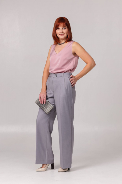 Брюки прямые из текстиля с карманами и складками Соджи 614 серый - фото 3