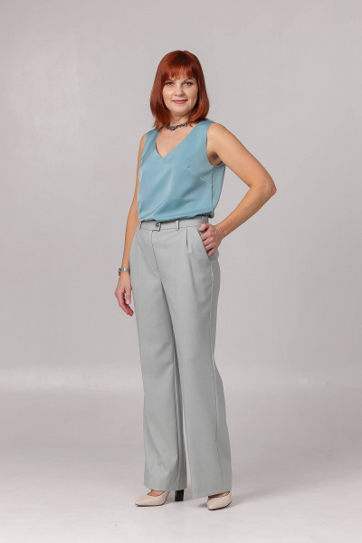 Брюки прямые из текстиля с карманами и складками Соджи 614 мятный - фото 3