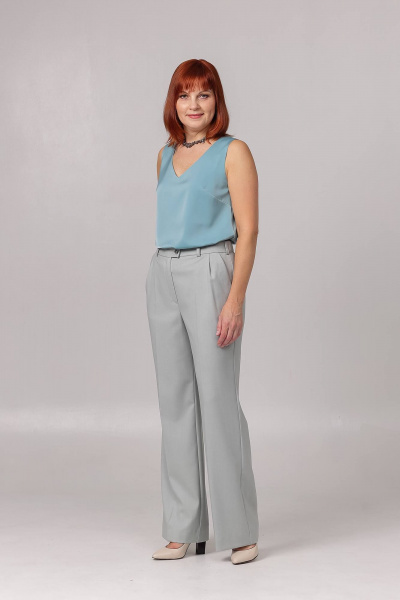 Брюки прямые из текстиля с карманами и складками Соджи 614 мятный - фото 2
