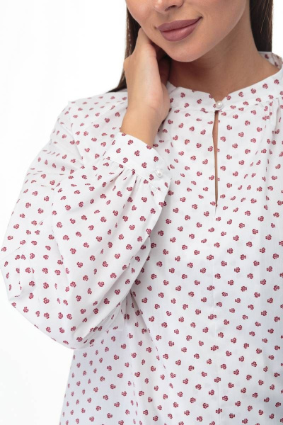 Белая блуза из хлопка с кокетками и разрезом Anelli 892 клевер - фото 2