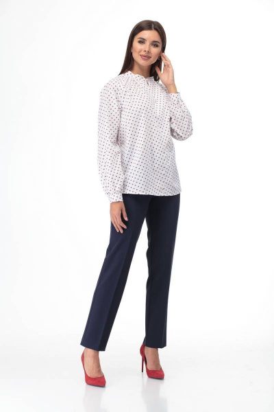 Белая блуза из хлопка с кокетками и разрезом Anelli 892 клевер - фото 6