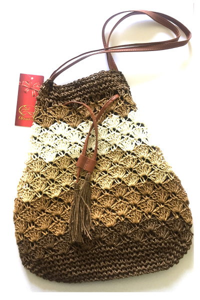 Вязаная сумка, круглый год, бежевый/коричневый, с подкладкой OLANTIZ С6-1 - фото 1