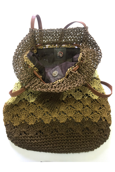 Вязаная сумка, круглый год, бежевый/коричневый, с подкладкой OLANTIZ С6-1 - фото 2