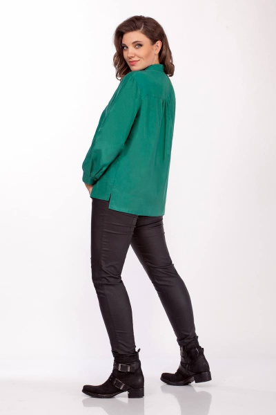 Блуза прямого силуэта на пуговицах с воротником-бантом Anna Majewska 1390 изумруд - фото 3