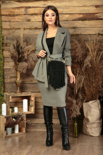 Жакет, юбка Anastasia 489 серо-зеленый - фото 5
