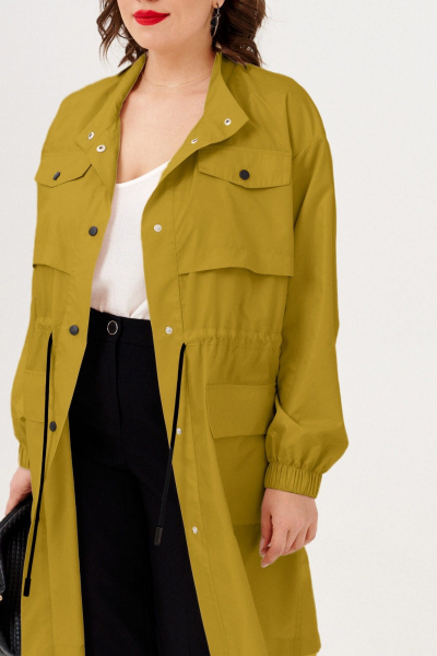 демисезонный плащ в стиле на каждый день с регулируемой талией Almirastyle 362 горчица - фото 5