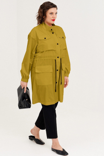 демисезонный плащ в стиле на каждый день с регулируемой талией Almirastyle 362 горчица - фото 3