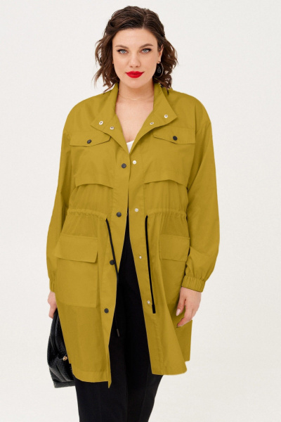 демисезонный плащ в стиле на каждый день с регулируемой талией Almirastyle 362 горчица - фото 2