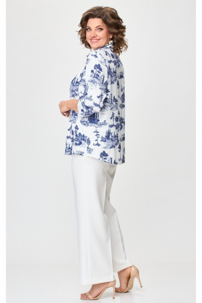 блуза прямого силуэта из текстиля с накладными карманами БелЭльСтиль 408-2_62_22 молочно-голубой - фото 4