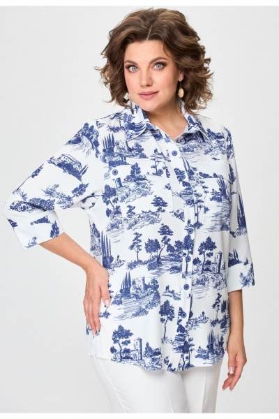 блуза прямого силуэта из текстиля с накладными карманами БелЭльСтиль 408-2_62_22 молочно-голубой - фото 3