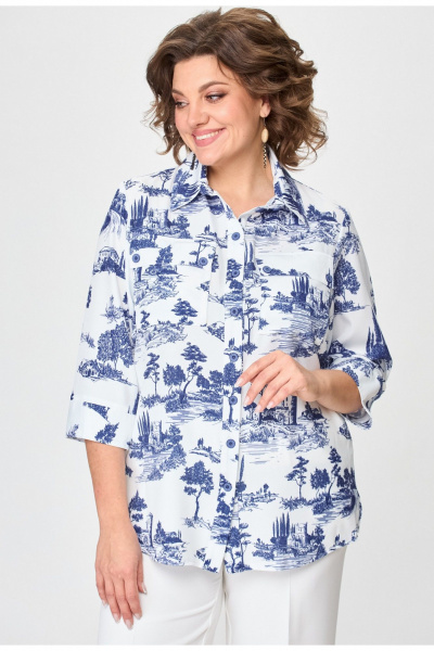 блуза прямого силуэта из текстиля с накладными карманами БелЭльСтиль 408-2_62_22 молочно-голубой - фото 2