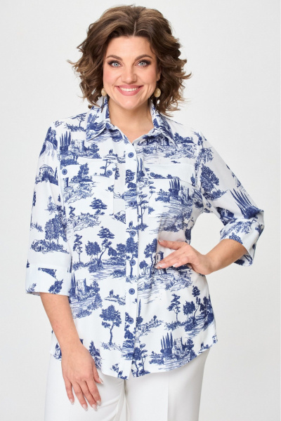 блуза прямого силуэта из текстиля с накладными карманами БелЭльСтиль 408-2_62_22 молочно-голубой - фото 1