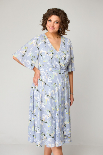 Платье с V-образным вырезом и асимметричным низом ANASTASIA MAK 1193 голубой - фото 8