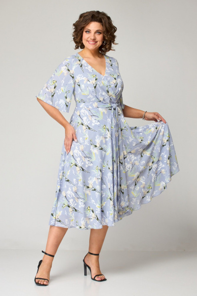 Платье с V-образным вырезом и асимметричным низом ANASTASIA MAK 1193 голубой - фото 5