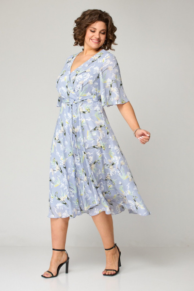 Платье с V-образным вырезом и асимметричным низом ANASTASIA MAK 1193 голубой - фото 4