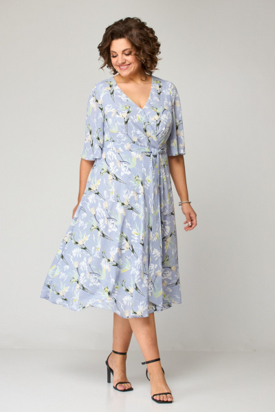 Платье с V-образным вырезом и асимметричным низом ANASTASIA MAK 1193 голубой - фото 3