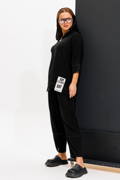 Летний комплект блузка с капюшоном и брюки бананы Anastasia 1118 черный - фото 6