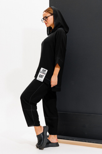 Летний комплект блузка с капюшоном и брюки бананы Anastasia 1118 черный - фото 5