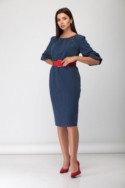 Платье прямого силуэта на каждый день и праздник БАГРЯНИЦА 1801 синий,белый - фото 2