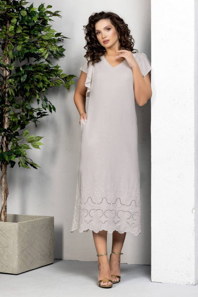 Летнее миди платье с нагрудными вытачками и карманами Gold Style 2621 серый - фото 6