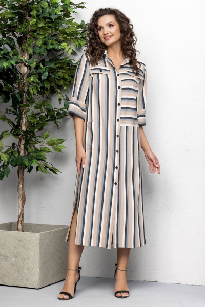 Летнее рубашечное платье из полоски с поясом Gold Style 2620 - фото 12