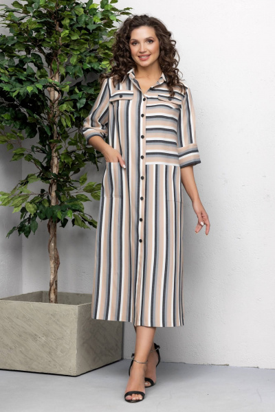 Летнее рубашечное платье из полоски с поясом Gold Style 2620 - фото 11