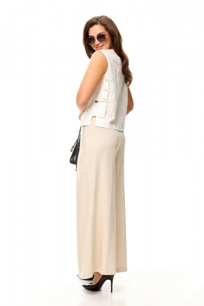 Летний комплект блузон и палаццо из вискозы Taita plus 2419 молоко+беж - фото 11